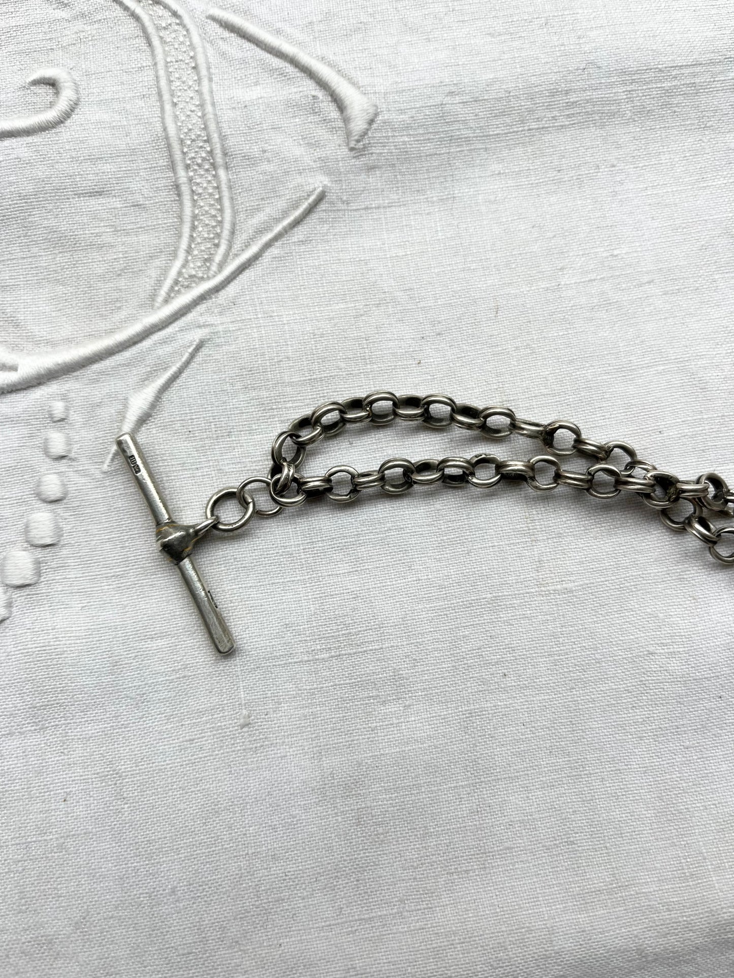 Edwardian Silver Albert Chain With T Bar