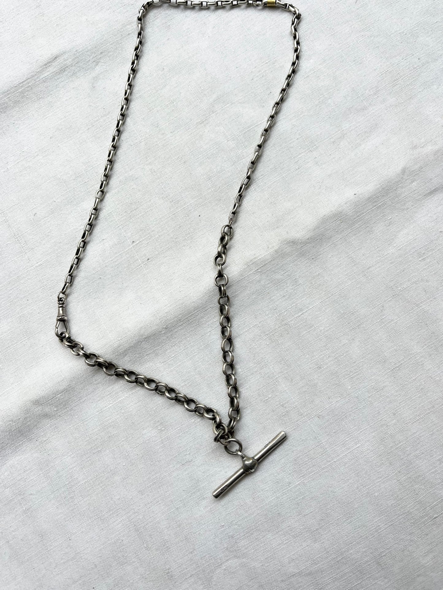 Edwardian Silver Albert Chain With T Bar