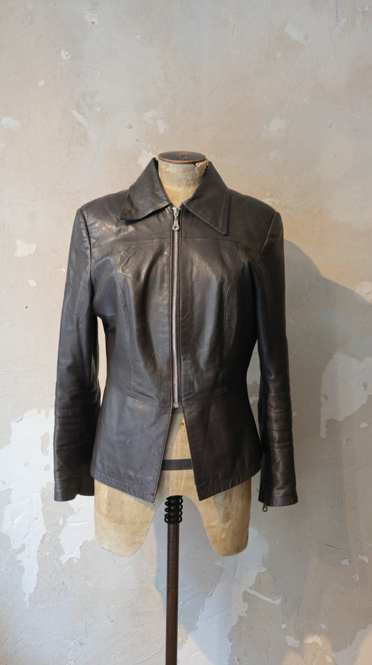 Chocolate Leather Zip Jacket / 8