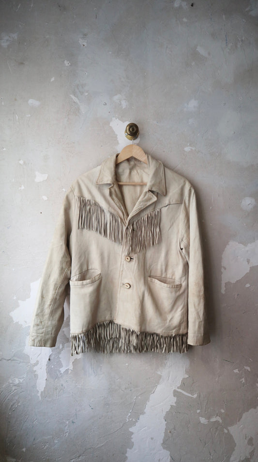 Cream Leather Fringe western Jacket / 10