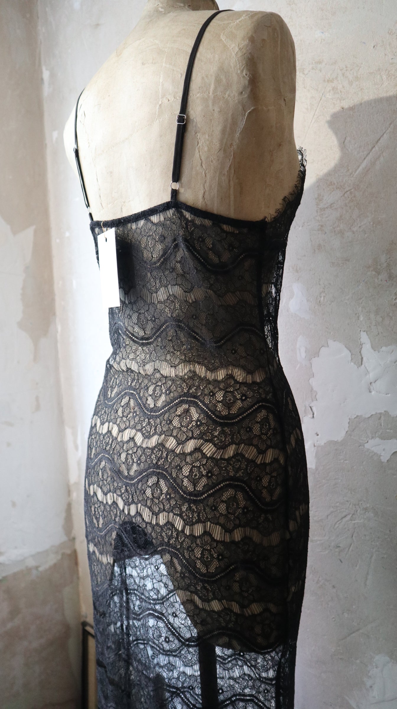 Black Lace Maxi Slip / S