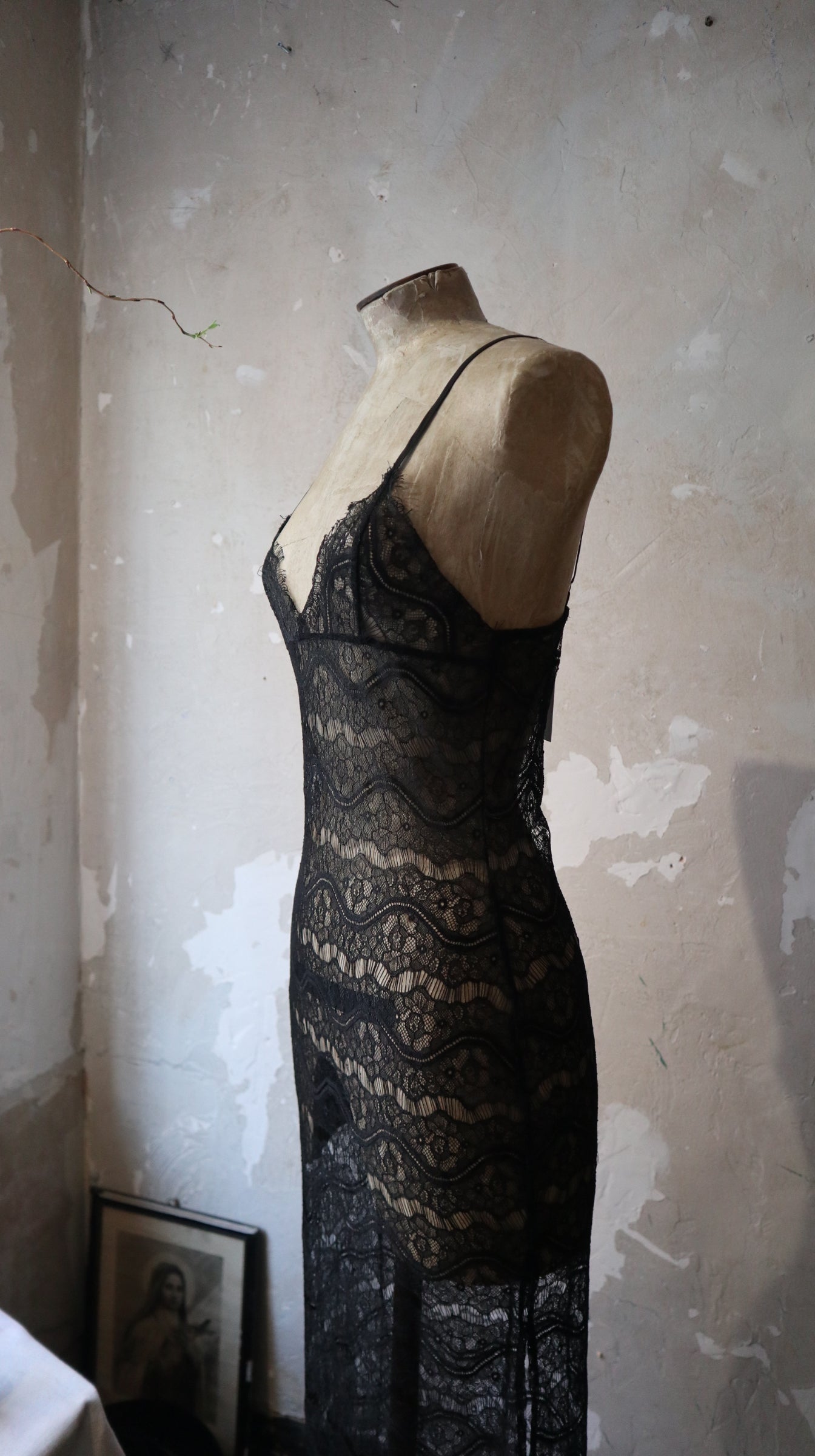 Black Lace Maxi Slip / S