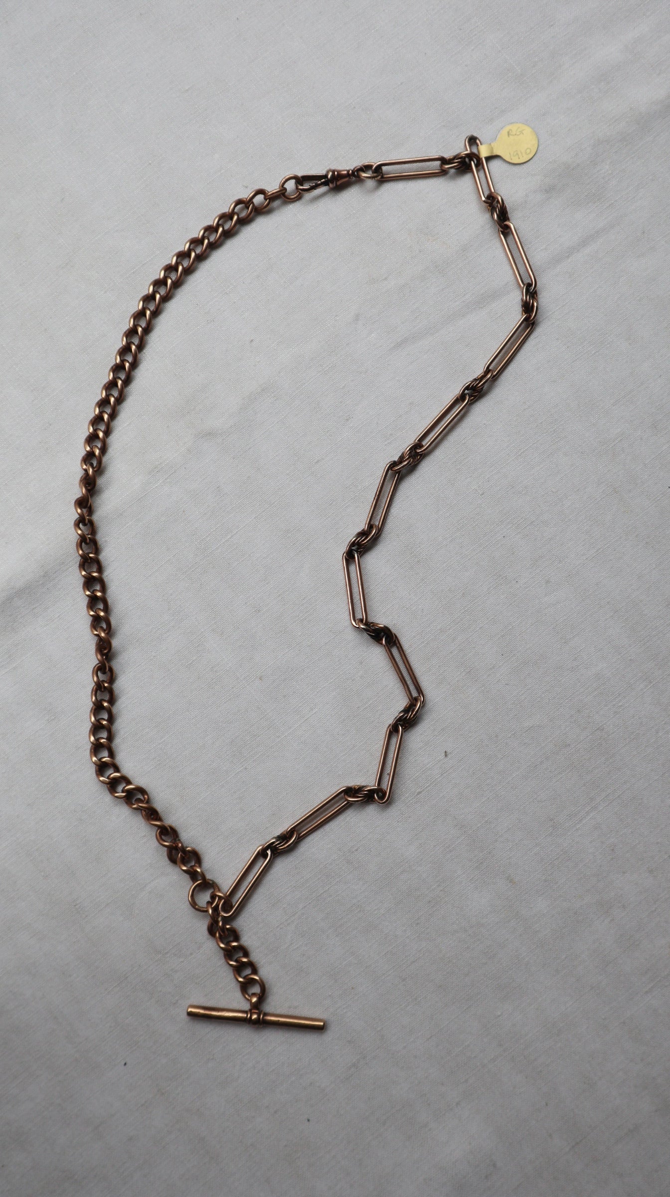 Gold Trumpet Link & T Bar Chain Necklace