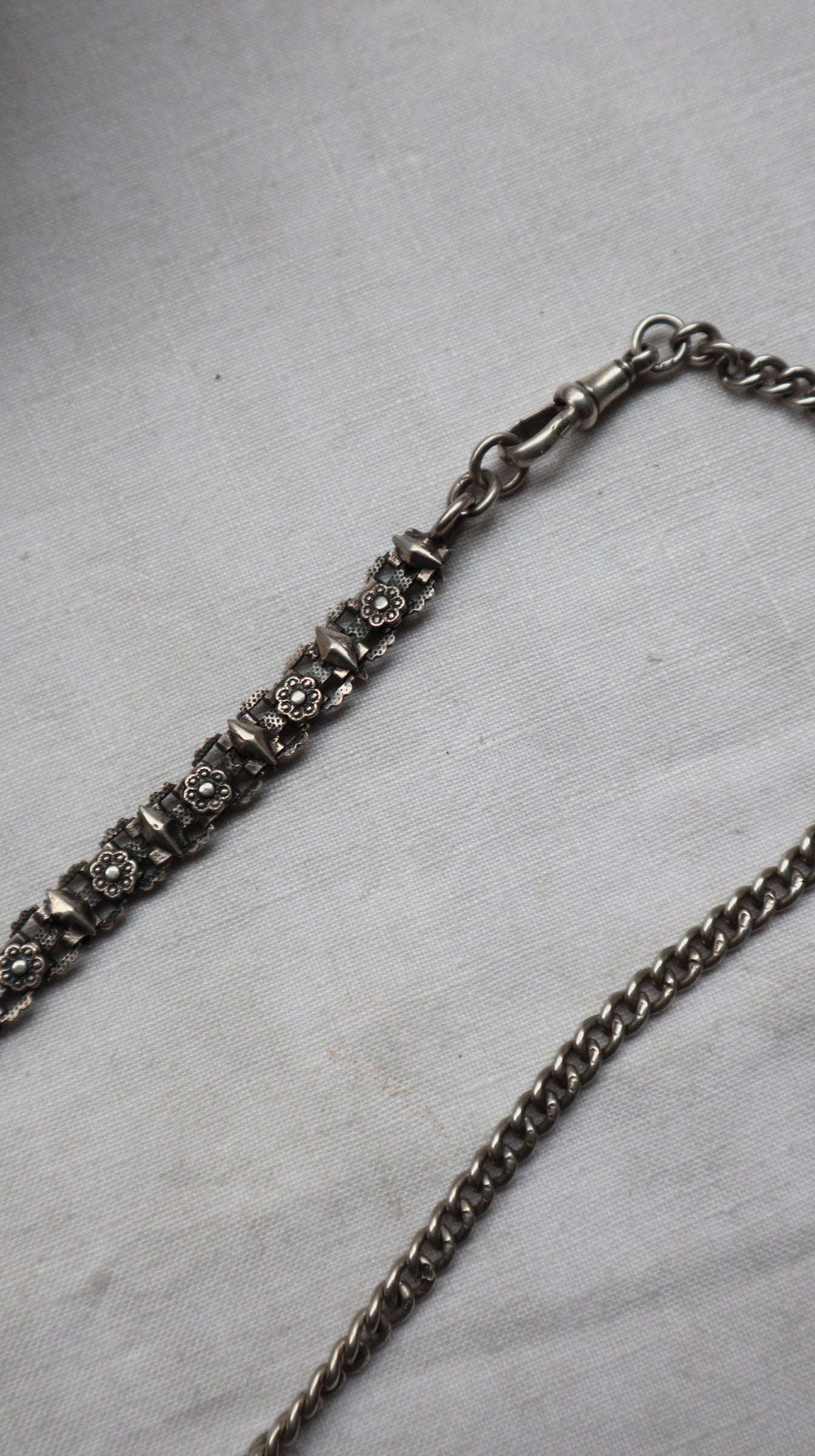 Antique silver Albert chain with T Bar & Fob