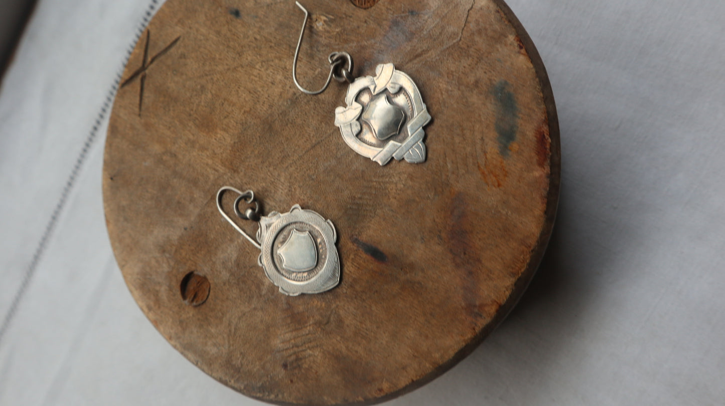 Vintage silver Shield Earrings ( Pair)